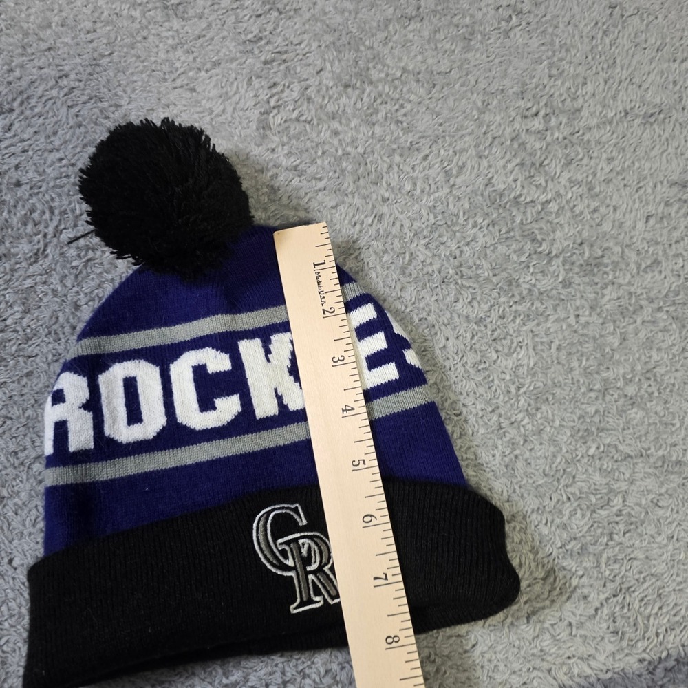 MLB Mens OSFA Colorado Rockies Beanie Purple Black Cuffed Pom Knit Hat Logo - Picture 3 of 6